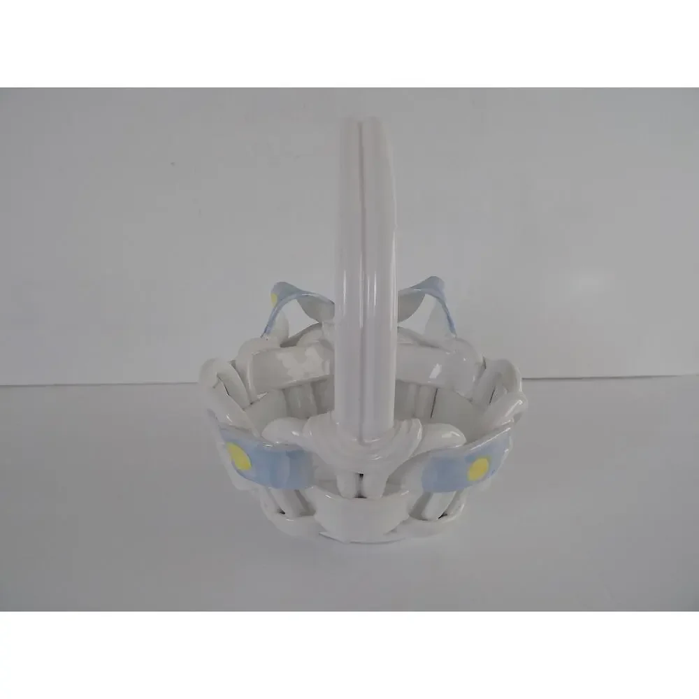 Intrada Italian ceramic woven basket polka dot bows